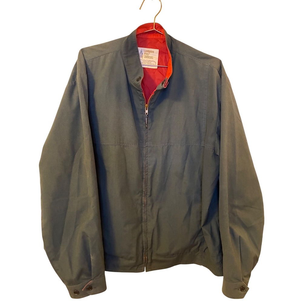 Vintage London Fog Harrington Jacket Mens 46 Reg Gray Red Lining Made in USA